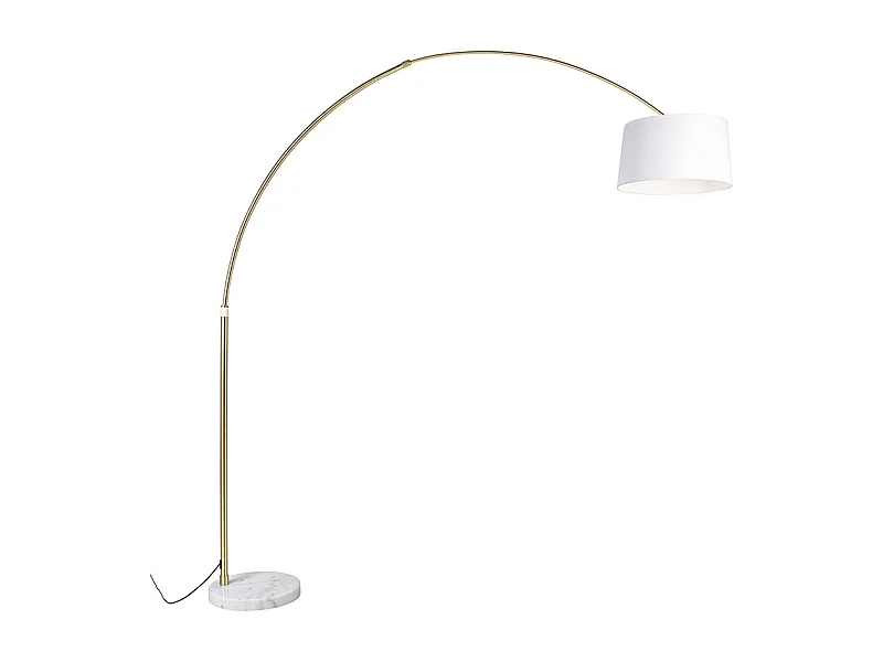 Lampe à arc en laiton avec abat-jour en tissu blanc 50 cm - XXL