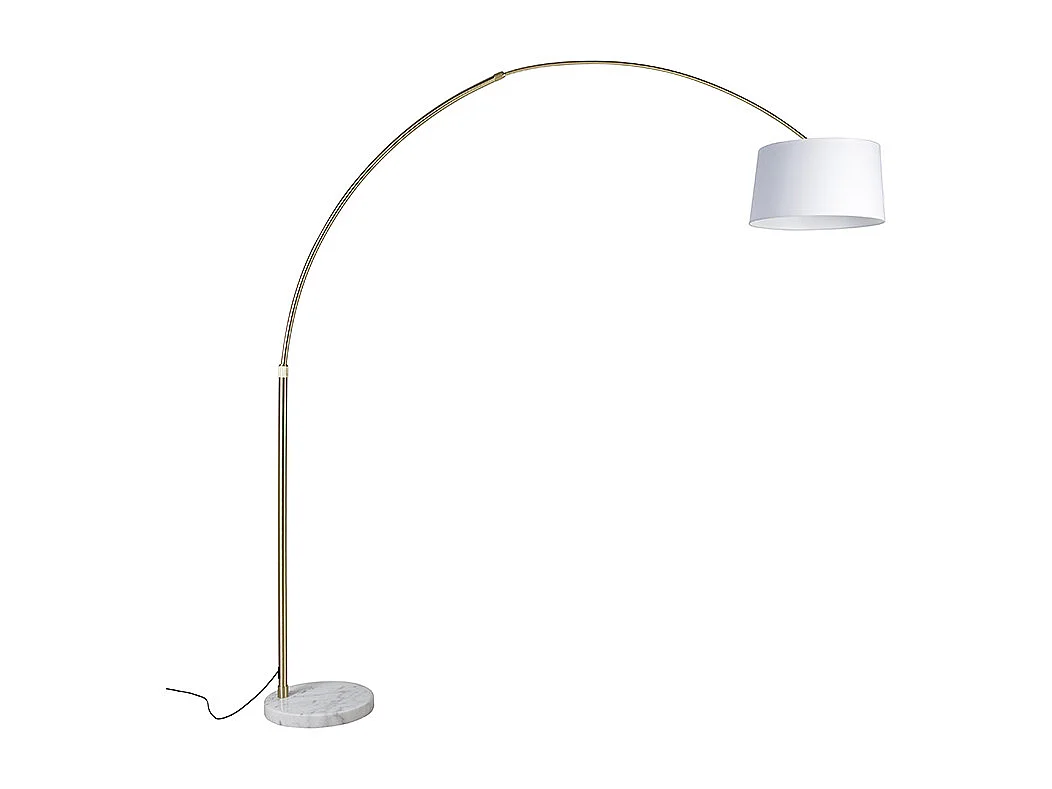Lampe à arc en laiton avec abat-jour en tissu blanc 50 cm - XXL