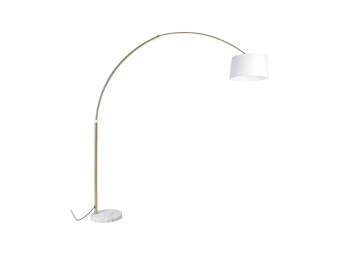 Lampe à arc en laiton avec abat-jour en tissu blanc 50 cm - XXL