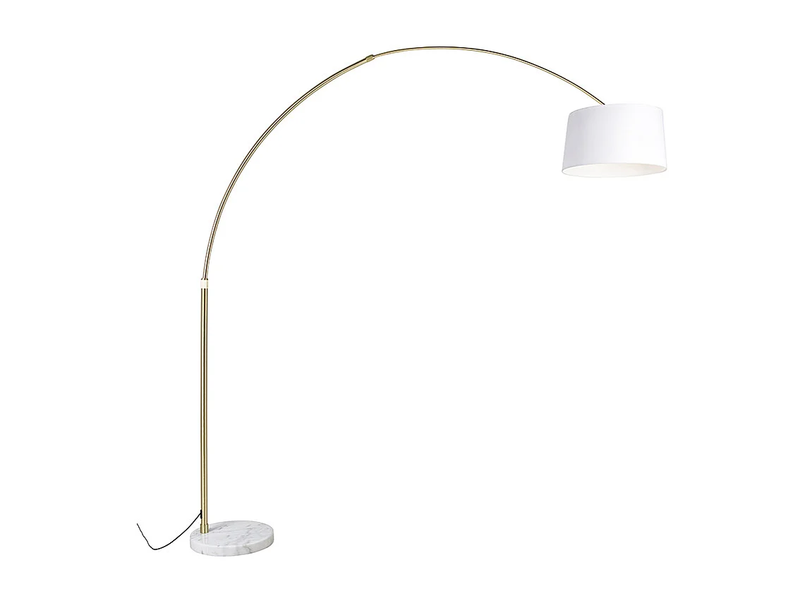 Lampe à arc en laiton avec abat-jour en tissu blanc 50 cm - XXL