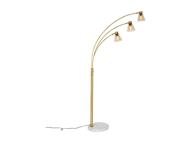 Lampe arc bronze avec marbre et verre ambré 3 lumières - Nina