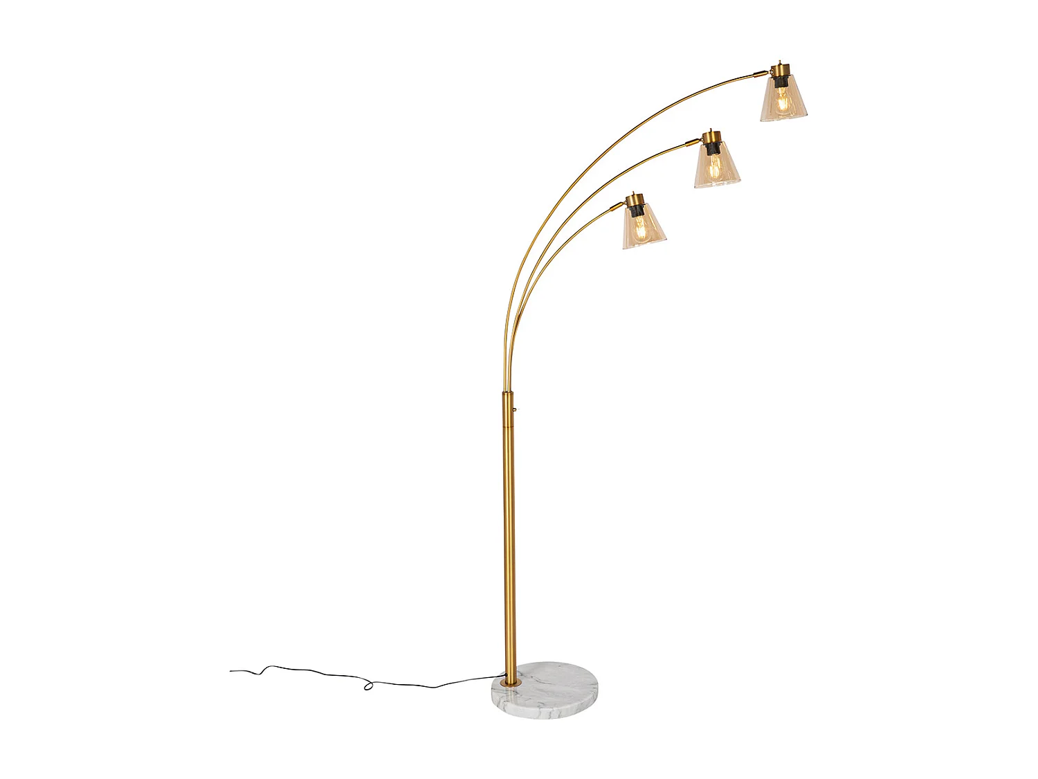 Lampe arc bronze avec marbre et verre ambré 3 lumières - Nina