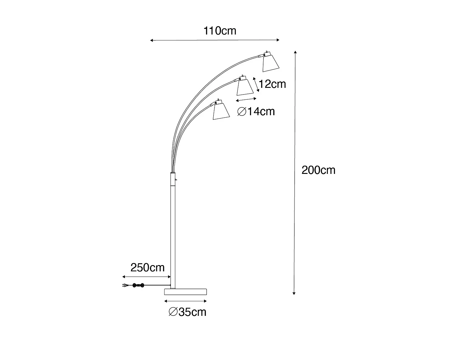 Lampadaire en arc bronze avec marbre et verre ambre 3 lumières - Nina