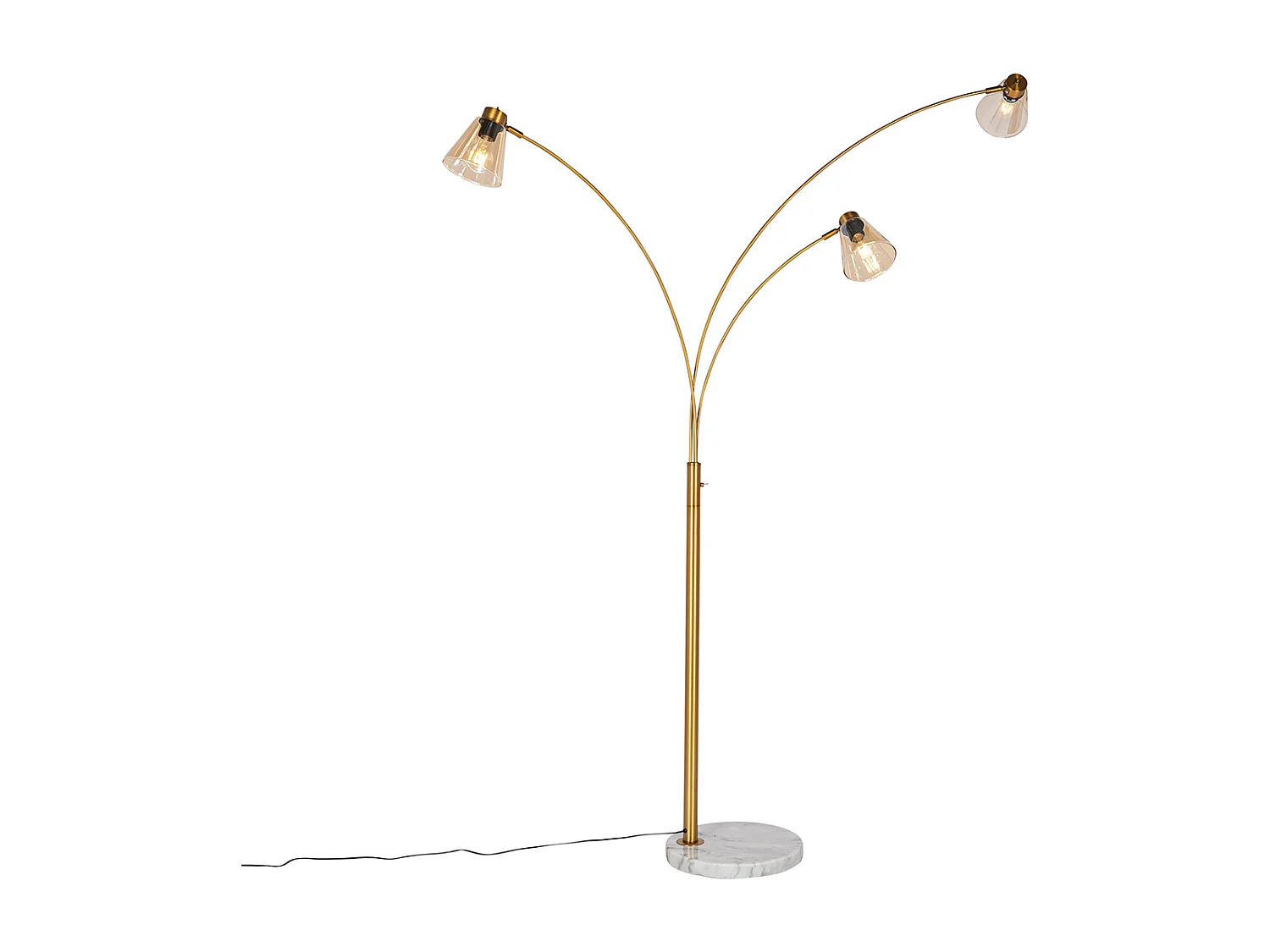Lampadaire en arc bronze avec marbre et verre ambre 3 lumières - Nina