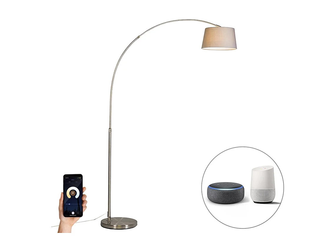Lampe à arc intelligente abat-jour en acier gris avec WiFi A60 - Arc Basic