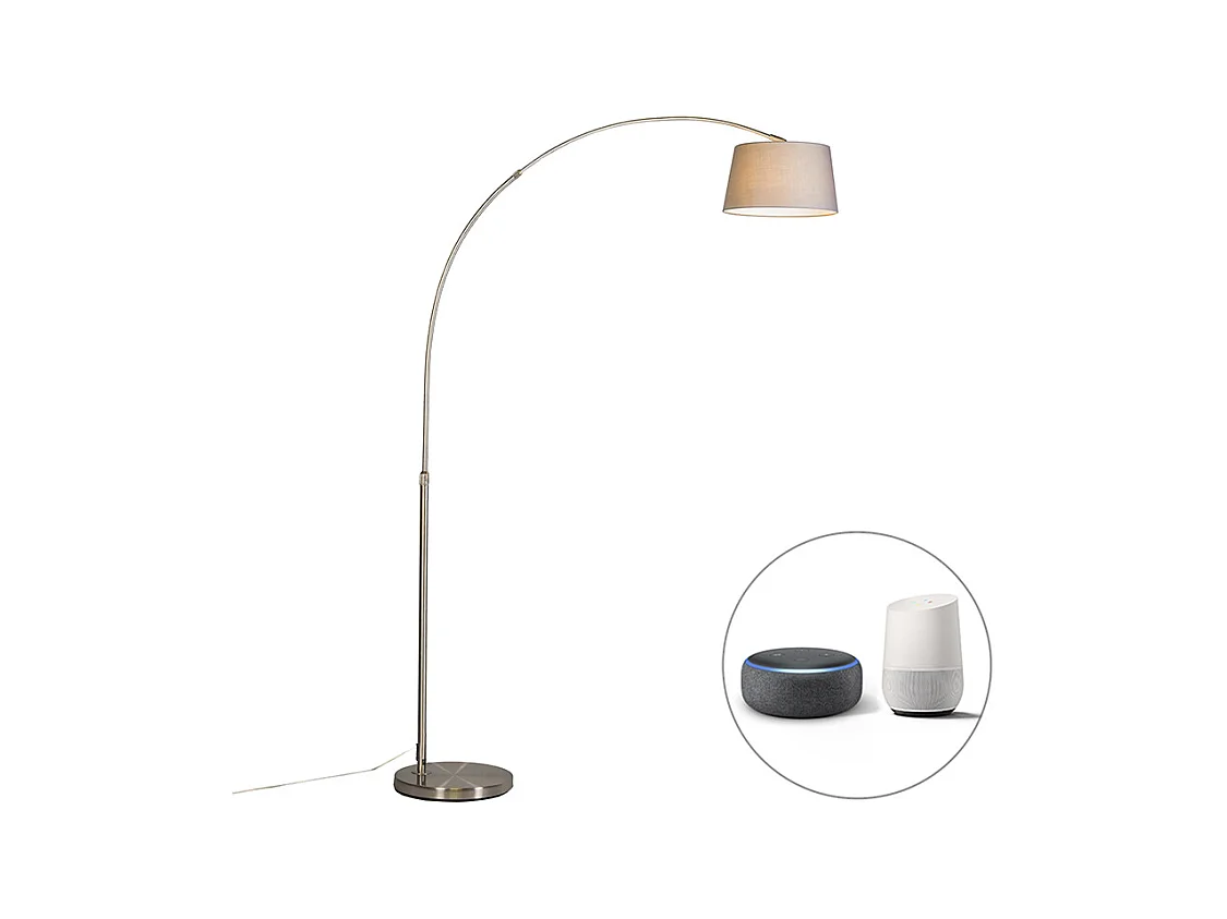 Lampe à arc intelligente abat-jour en acier gris avec WiFi A60 - Arc Basic