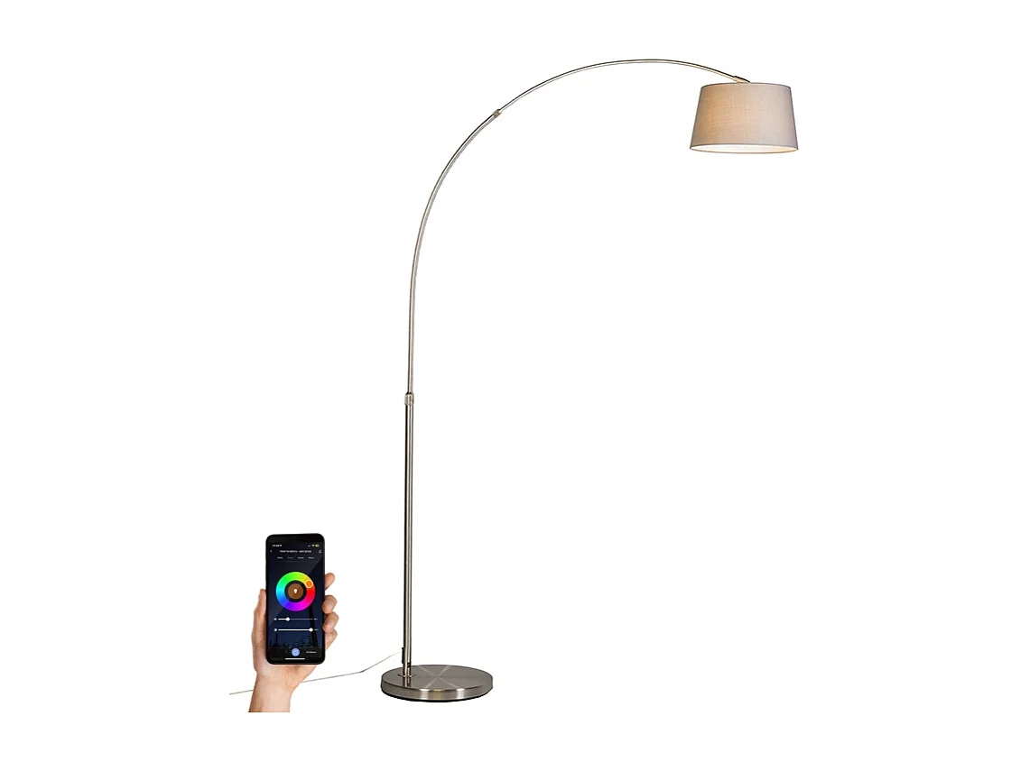 Lampe à arc intelligente avec abat-jour en acier gris, Wi-Fi inclus, A60 - Arc Basic