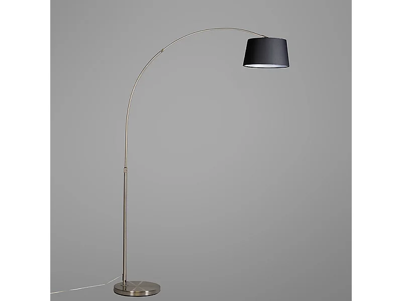 Lampadaire arc moderne en acier avec abat-jour en tissu noir - Arc Basic