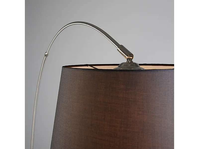 Lampadaire arc moderne en acier avec abat-jour en tissu noir - Arc Basic