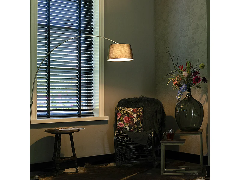 Lampadaire arc moderne en acier avec abat-jour en tissu noir - Arc Basic