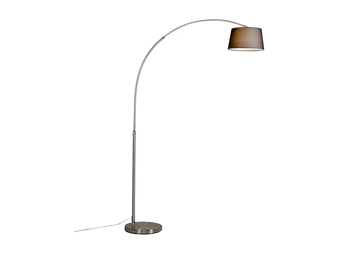 Lampadaire arc moderne en acier avec abat-jour en tissu noir - Arc Basic