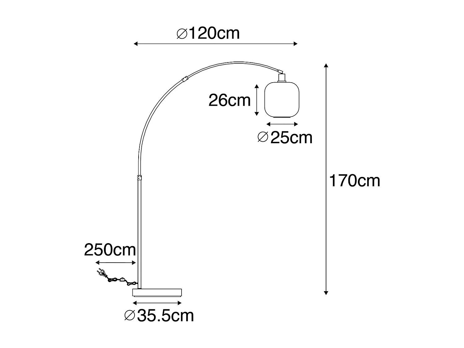 Lampe à arc noire avec verre doré et fumé - Zuzanna