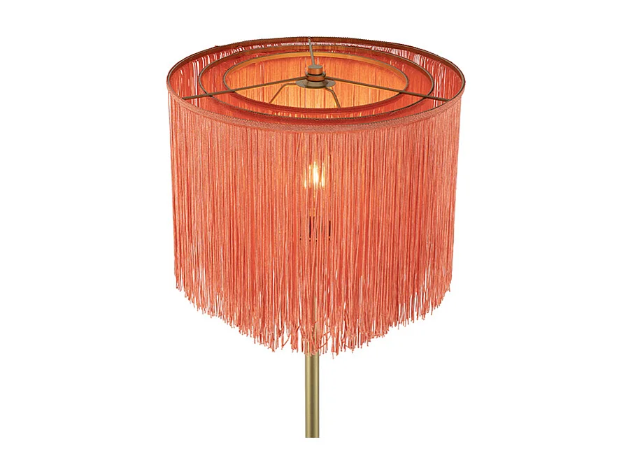 Lampadaire oriental doré avec abat-jour rose à franges - Franxa