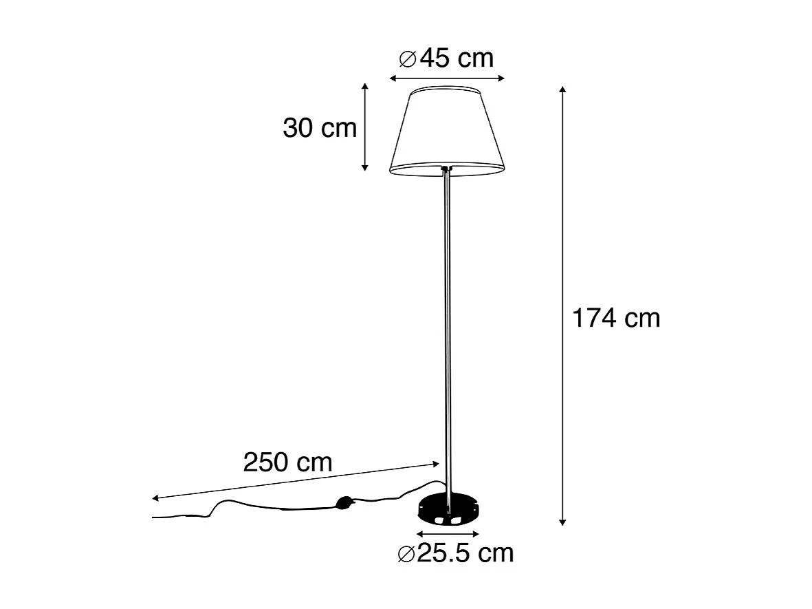 Lampadaire moderne en acier avec abat-jour plissé blanc 45 cm - Simplo