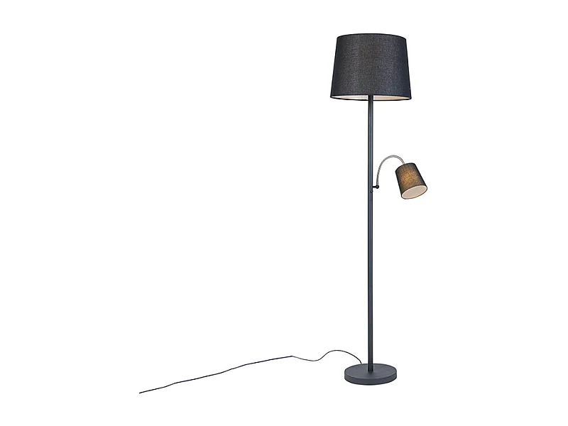 Lampadaire classique noir avec abat-jour noir et lumière de lecture - Retro