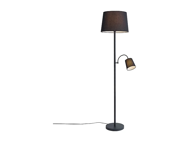 Lampadaire classique noir avec abat-jour noir et liseuse - Retro