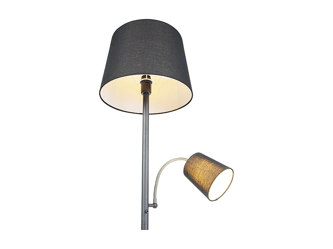 Lampadaire classique noir avec abat-jour noir et lumière de lecture - Retro