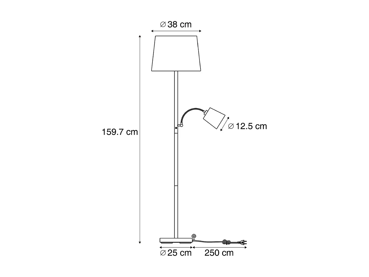 Lampadaire classique noir avec abat-jour noir et liseuse - Retro