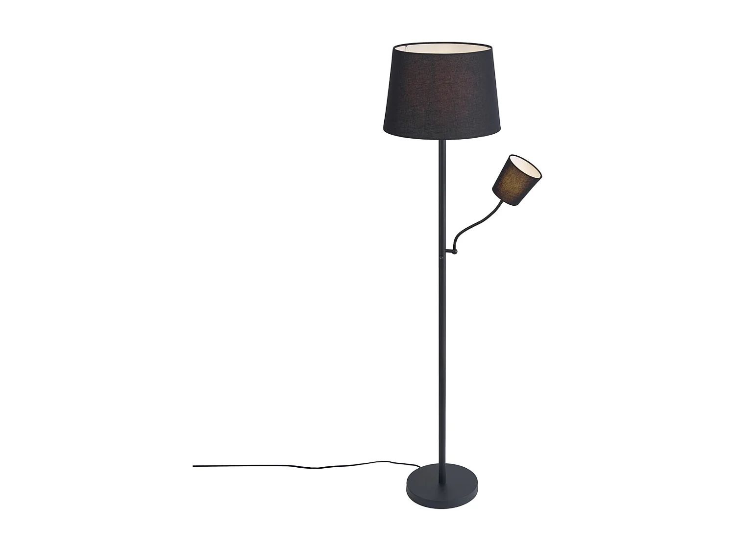 Lampadaire classique noir avec abat-jour noir et liseuse - Retro
