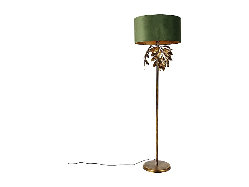 Lampadaire vintage or antique avec abat-jour vert - Linden