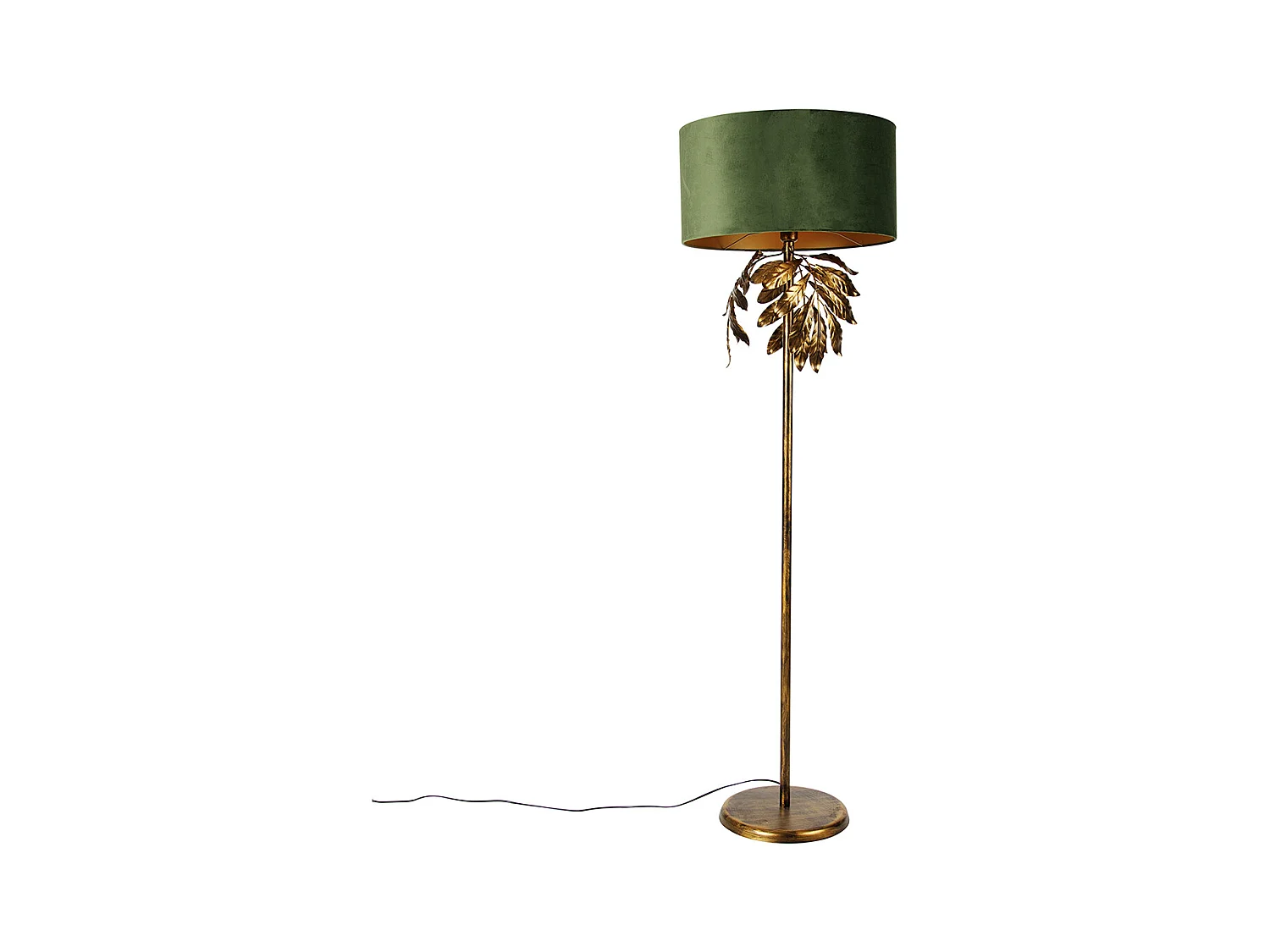 Lampadaire vintage or antique avec abat-jour vert - Tilleul