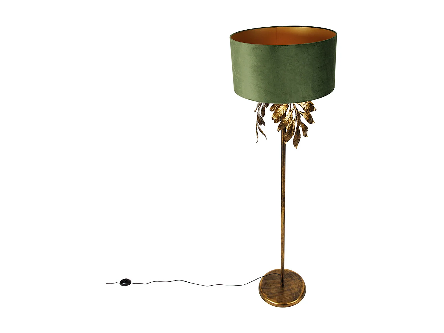 Lampadaire vintage or antique avec abat-jour vert - Linden