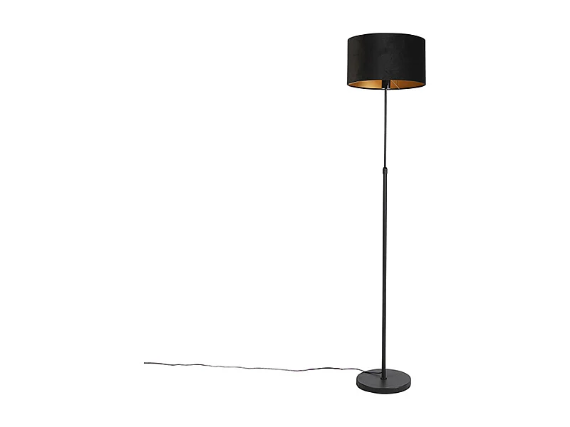 Lampadaire noir avec abat-jour en velours noir avec or 35 cm - Parte