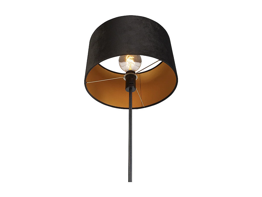 Lampadaire noir avec abat-jour en velours noir avec or 35 cm - Parte