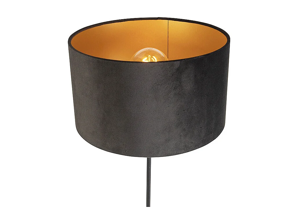 Lampadaire noir avec abat-jour en velours noir avec or 35 cm - Parte