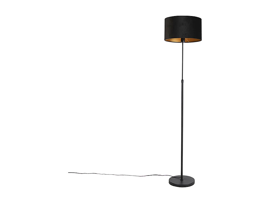 Lampadaire noir avec abat-jour en velours noir et or 35 cm - Parte