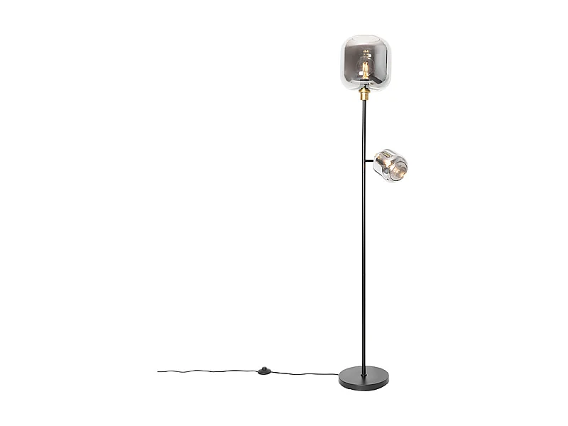 Lampadaire noir avec or avec verre fumé 2 lumières - Zuzanna