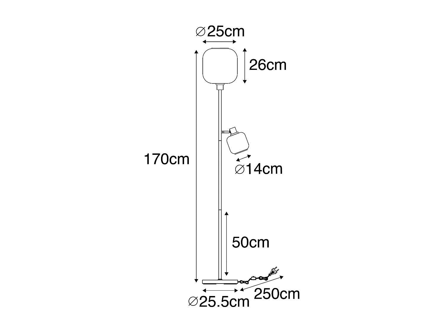 Lampadaire noir avec or avec verre fumé 2 lumières - Zuzanna