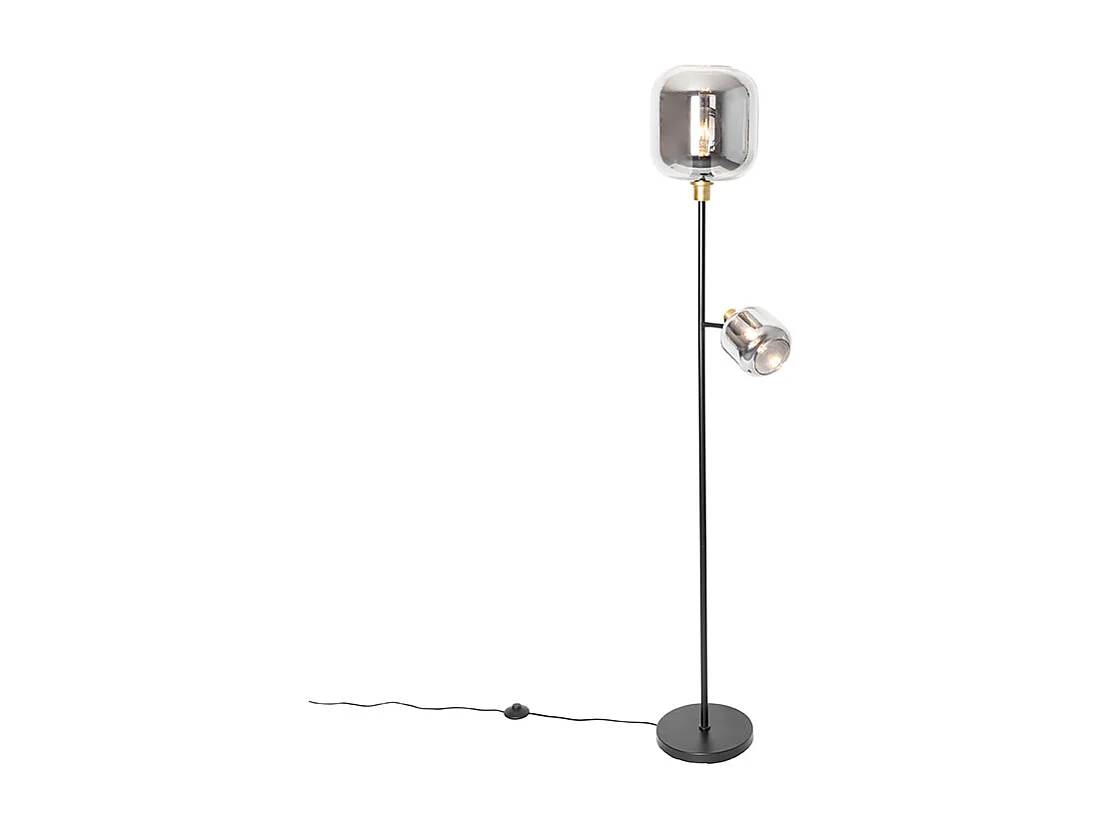 Lampadaire noir avec or avec verre fumé 2 lumières - Zuzanna