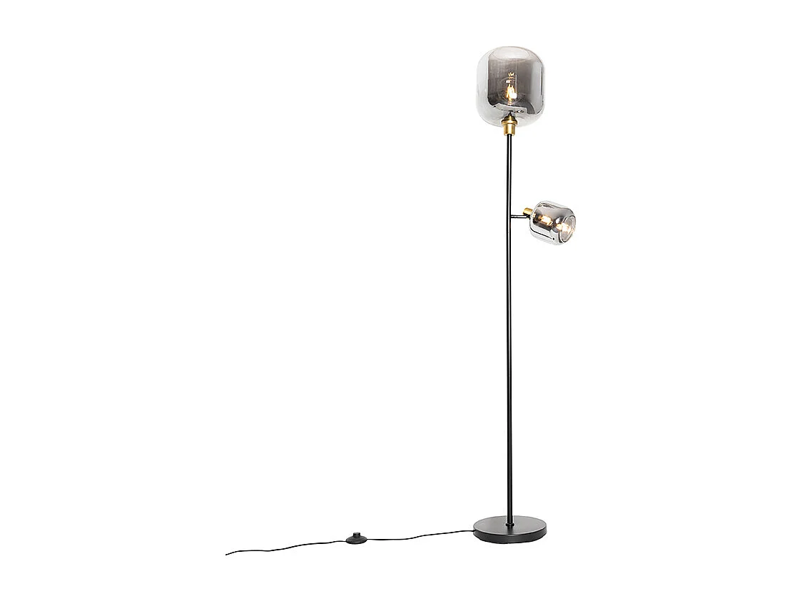 Lampadaire noir avec or et verre fumé 2 lumières - Zuzanna