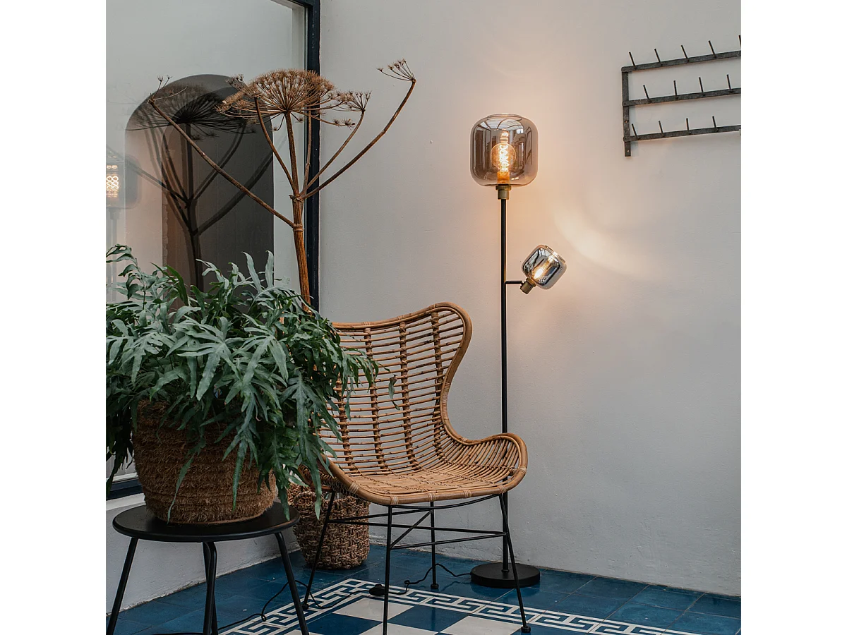 Lampadaire noir avec or et verre fumé 2 lumières - Zuzanna