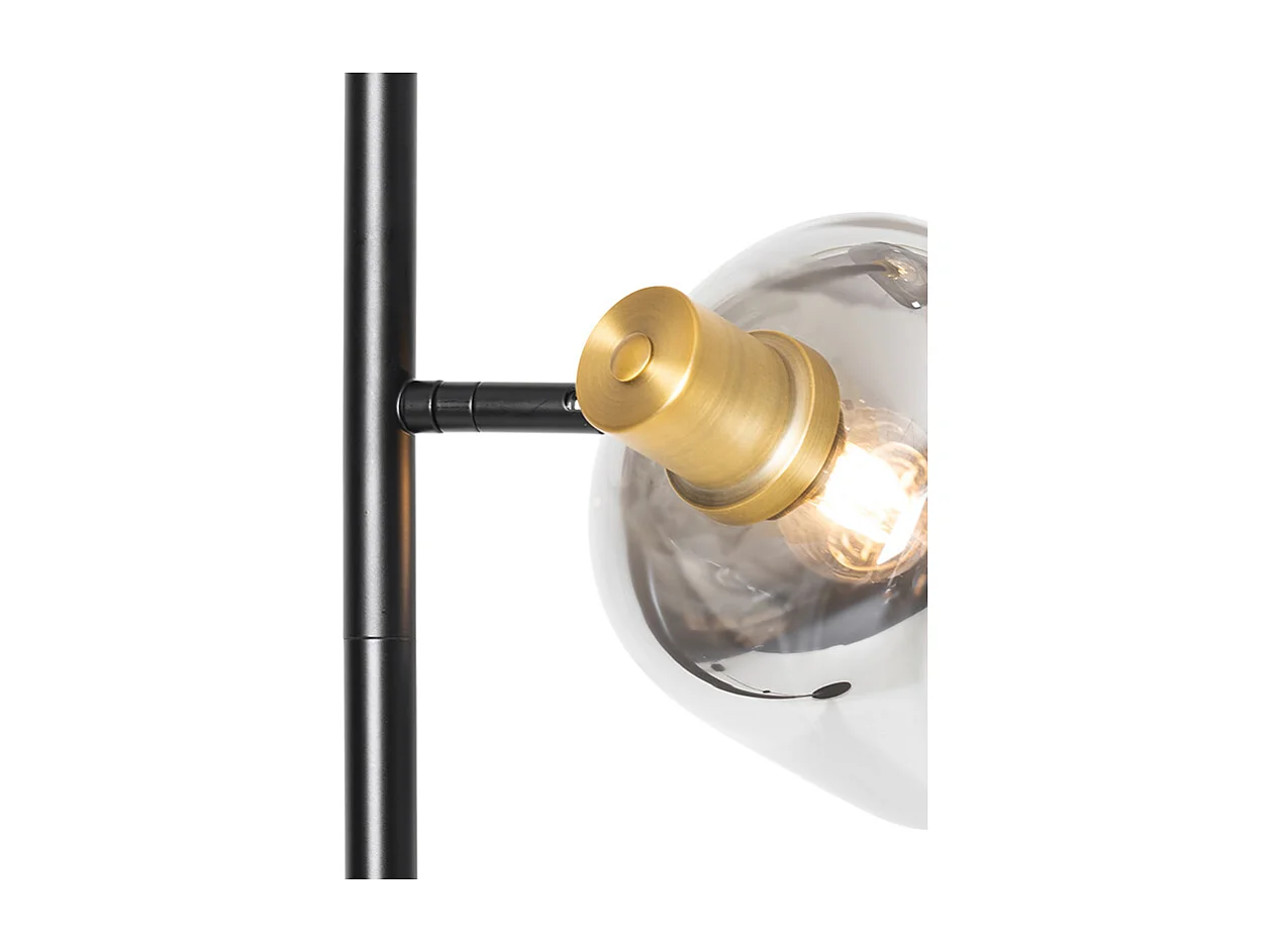 Lampadaire noir avec or et verre fumé 2 lumières - Zuzanna