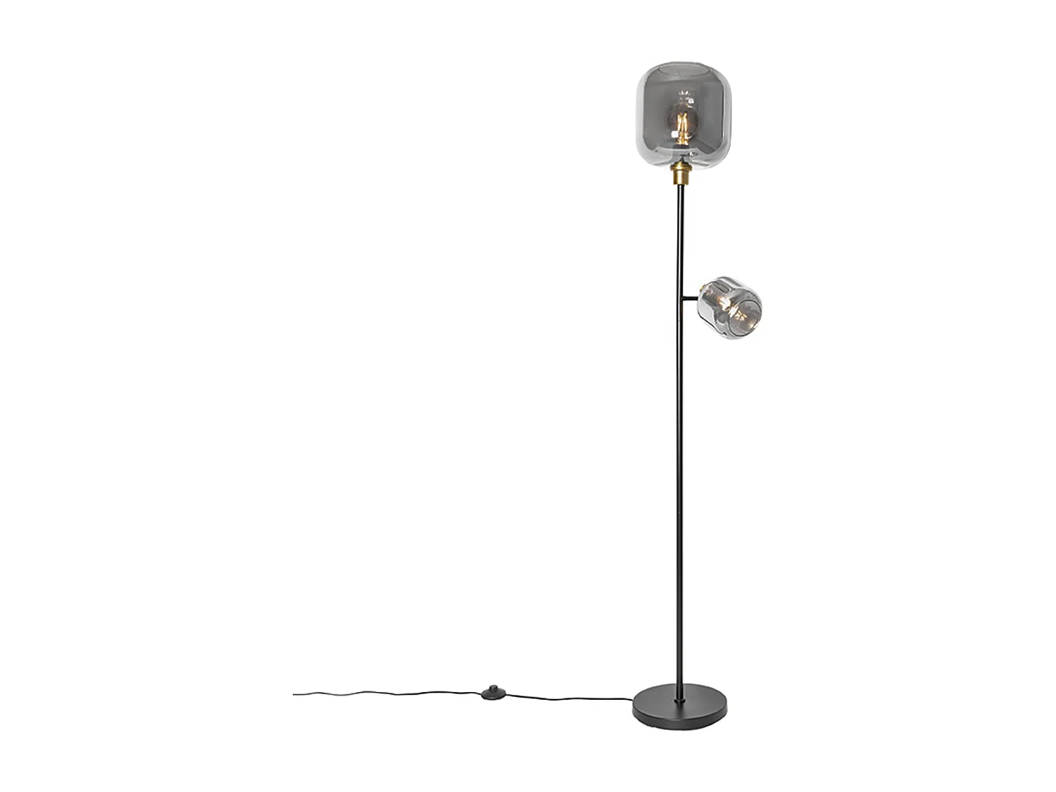 Lampadaire noir avec or et verre fumé 2 lumières - Zuzanna