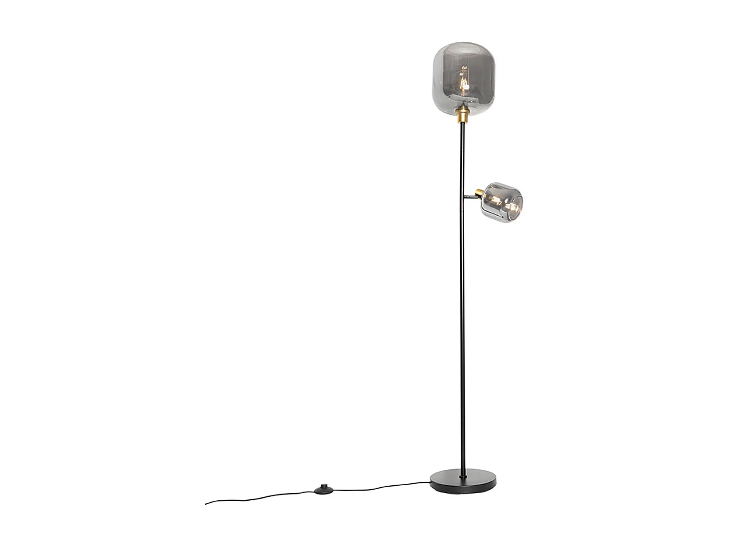 Lampadaire noir avec or et verre fumé 2 lumières - Zuzanna
