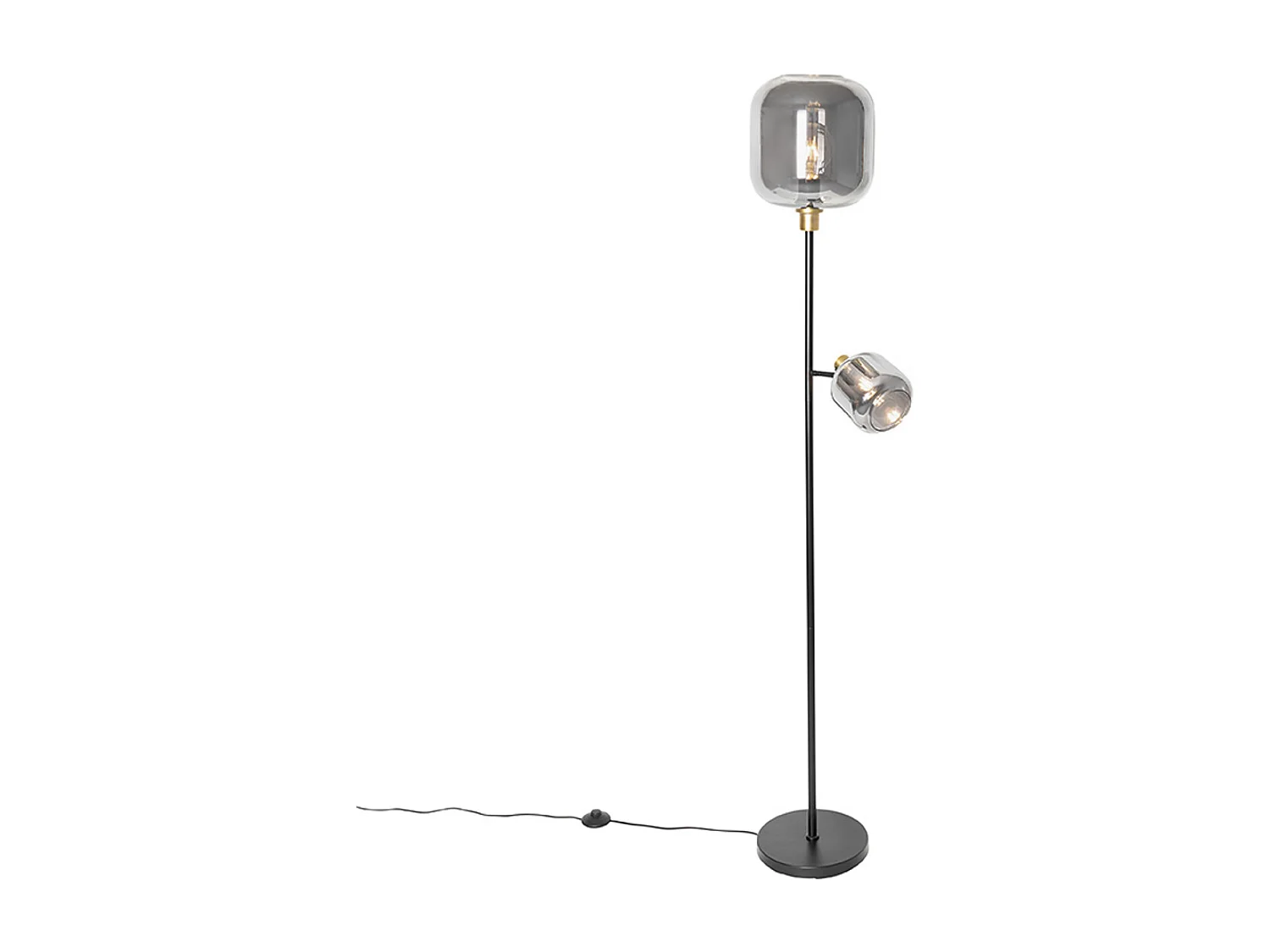 Lampadaire noir avec or et verre fumé 2 lumières - Zuzanna