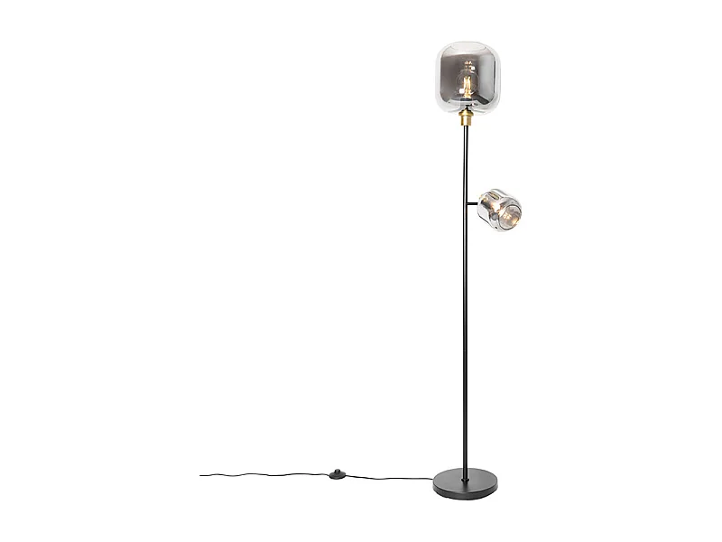 Lampadaire noir avec or et verre fumé 2 lumières - Zuzanna