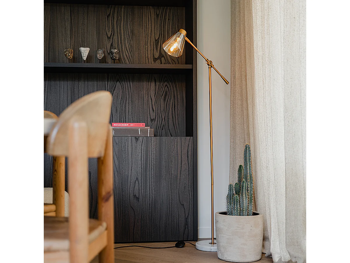 Lampadaire Art Déco bronze avec marbre et verre ambré - Nina