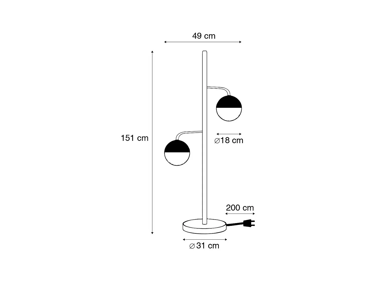 Lampadaire industriel noir avec laiton 2 lumières - Haicha