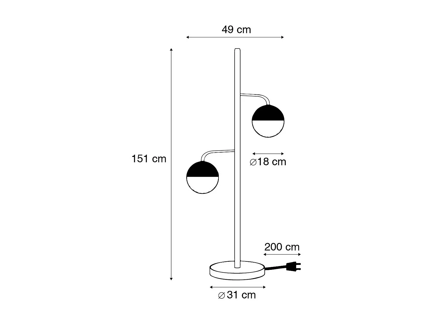 Lampadaire industriel noir avec laiton 2 lumières - Haicha