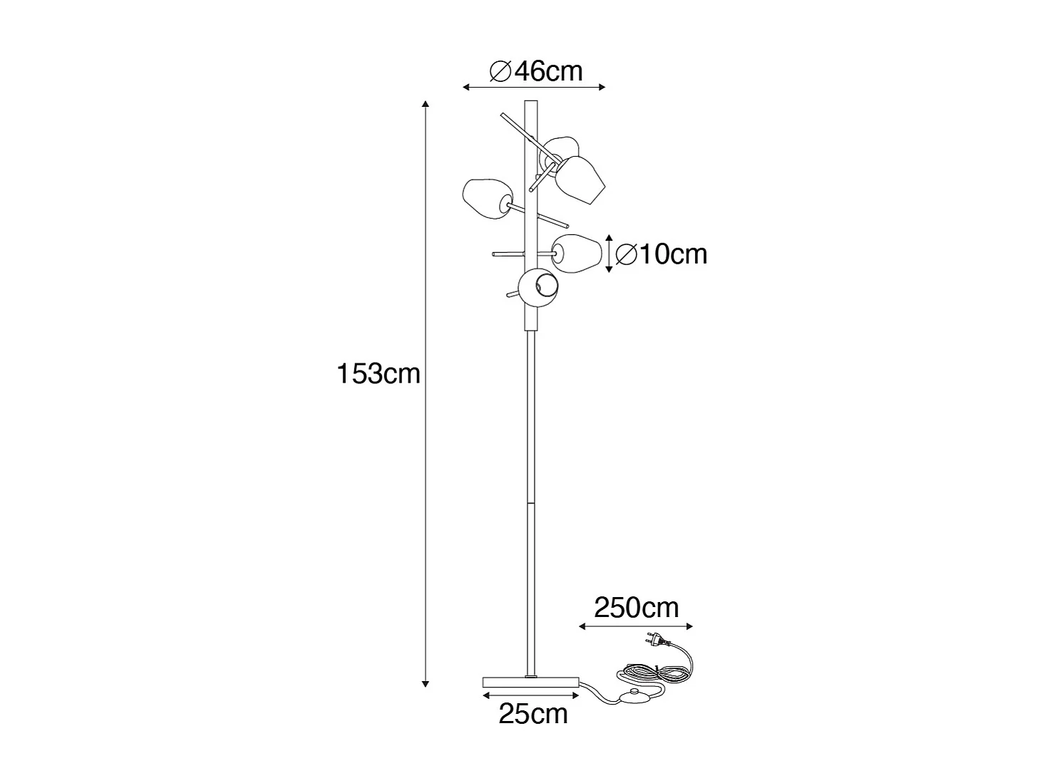 Lampadaire classique doré avec verre 5 lumières - Elien
