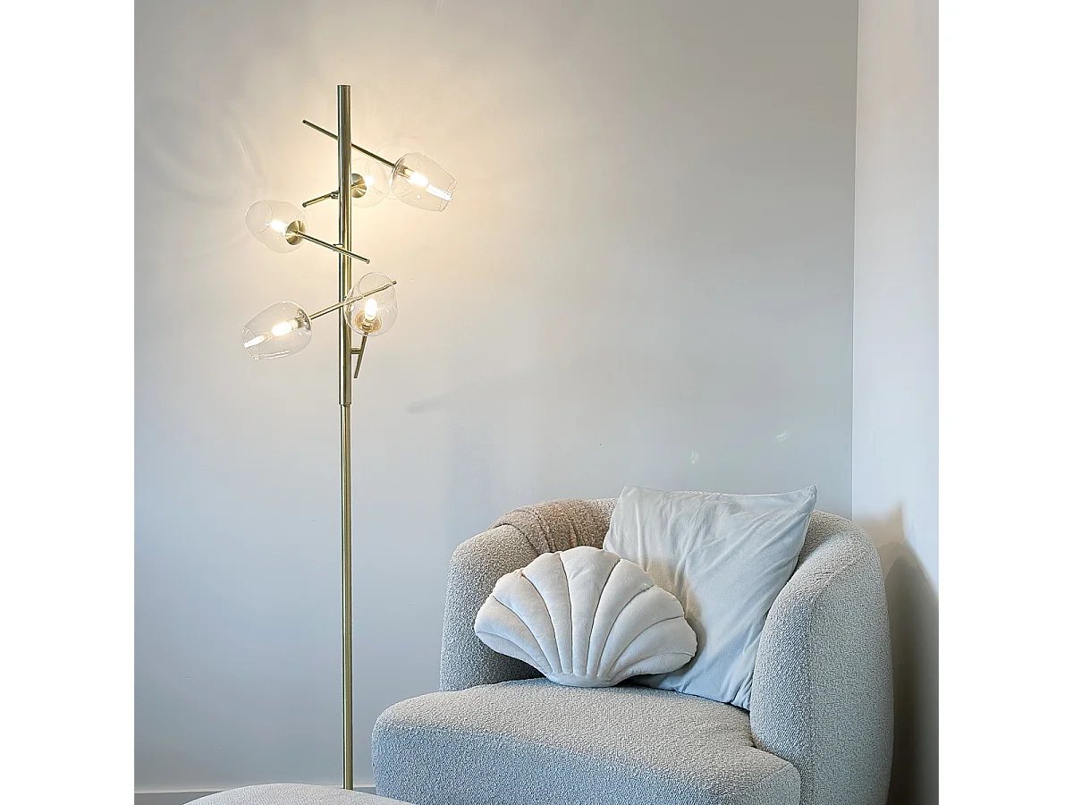 Lampadaire classique doré avec verre 5 lumières - Elien