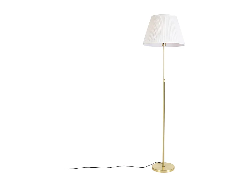 Lampadaire or / laiton avec abat-jour plissé crème 45 cm - Parte