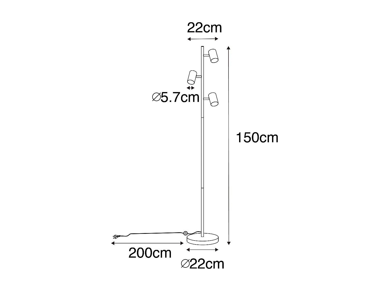 Lampadaire moderne noir 3 lumières - Jeana