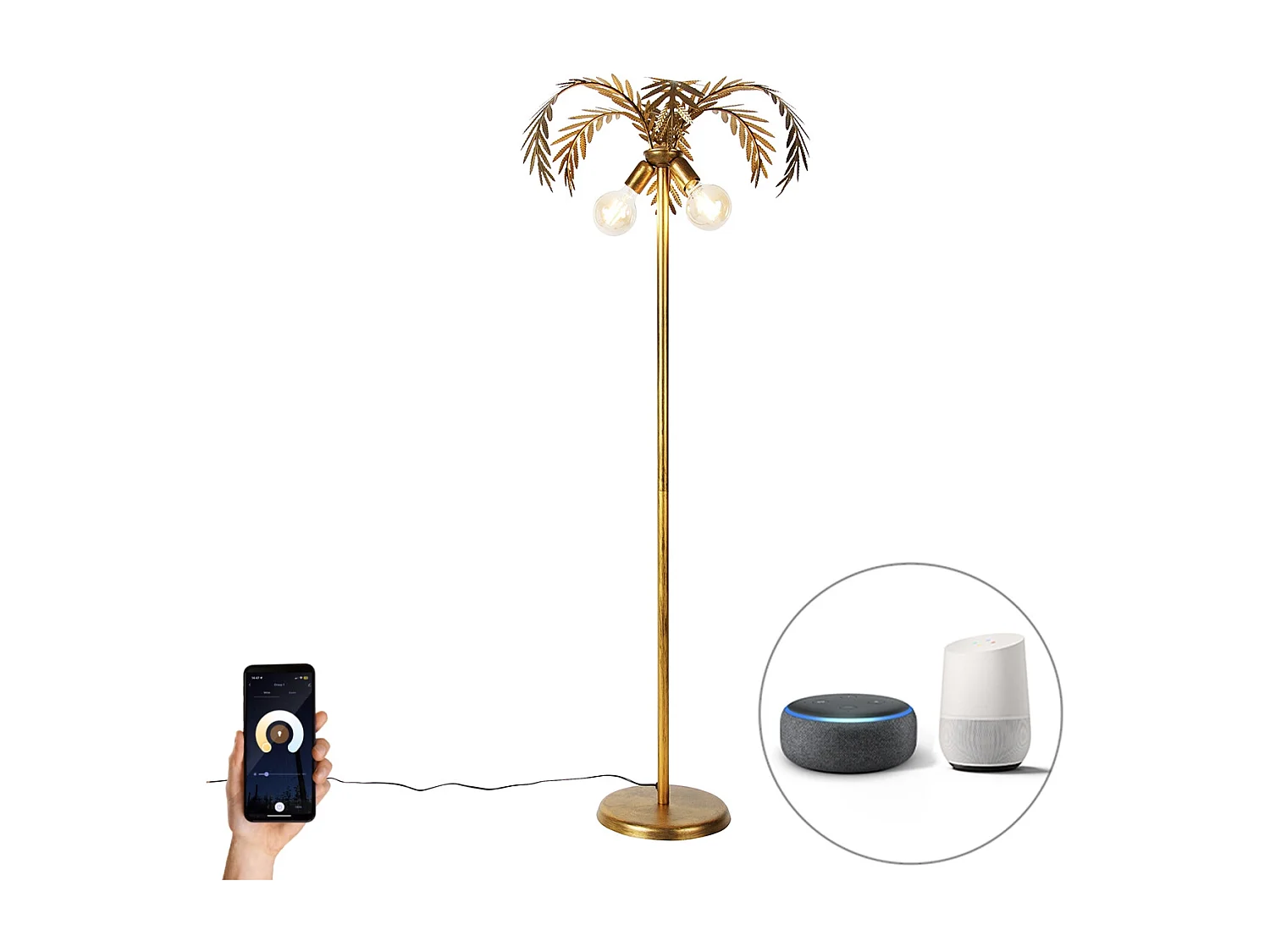 Lampadaire intelligent doré 156cm avec 2 Wifi G95 - Botanica