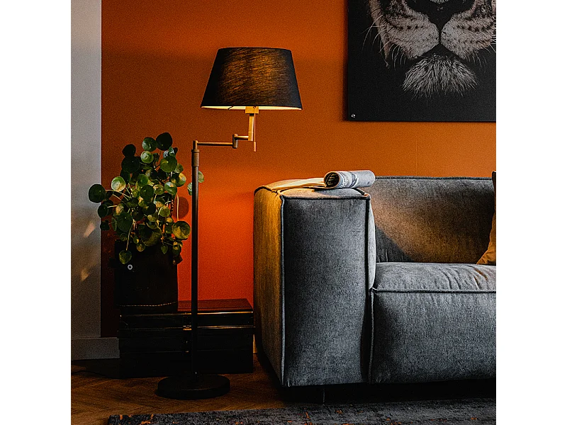 Lampadaire noir avec abat-jour noir et bras réglable - Ladas