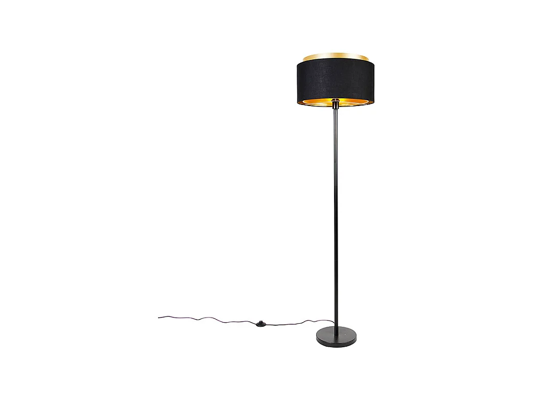 Lampadaire moderne noir avec abat-jour noir avec or - Simplo